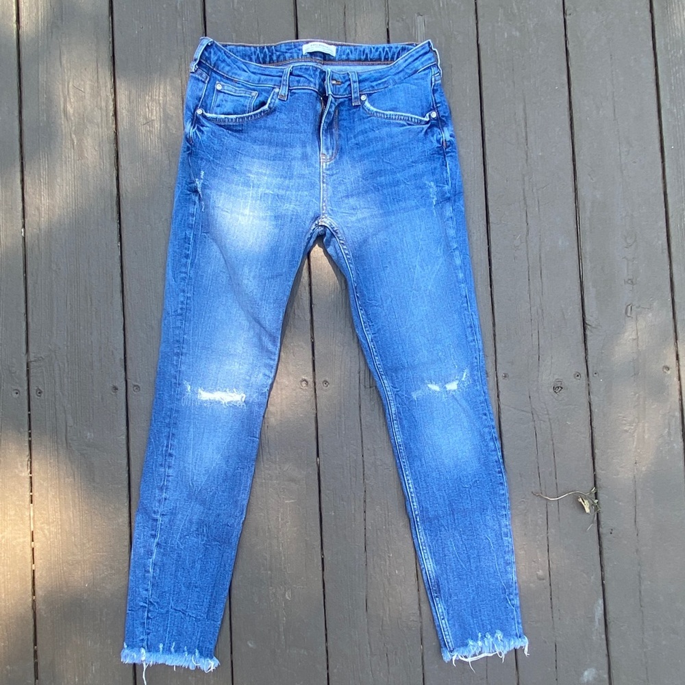 Zara Womens Straight Raw Hem Jeans